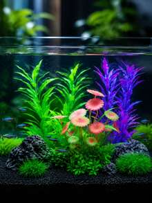 Artificial Aquarium Plant Decoration, Colorful Plastic Faux Water Grass With Lotus Leaf, Fish Tank Landscape Ornament, Suitable For Reptile Enclosure, Turtle Habitat, Tank Decor, Fixed Base, Non-Living Plant, Easy To Clean Aquarium Decoration - A - View 3