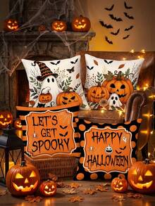 1pc Ghost Pumpkin Throw Pillow Covers Halloween,Cute Spooky Cartoon-Style Quilted Decorative Cushion Cover,17.72In,Halloween Pillowcase Decoration,For Living Room Bedroom,Room Decor,Bedroom Decor,Halloween Decor,Fall Decor(Pillow Insert Not Included) - Multicolor - View 5