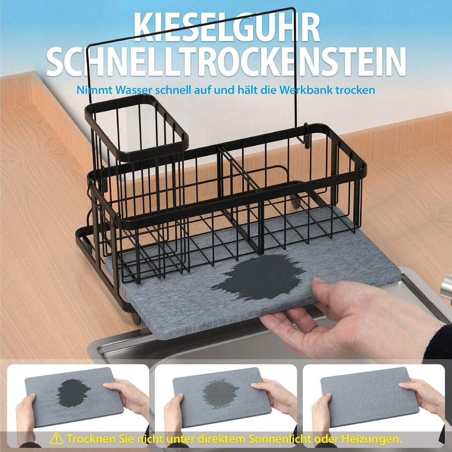 Organizzatore rimovibile per lavandino, portaspugna e portapanni in acciaio inox con base ad asciugatura rapida, per cucina e bagn - Visualizzare 1