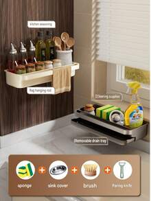 No-Drill Wall-Mounted Kitchen Sink Drain Rack, Multi-Function Cloth & Sponge Storage Organizer, Kitchen Storage Shelf - Multicolor - View 7