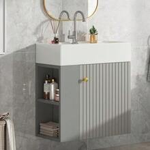 Bathroom Furniture Washbasin With Vanity Unit 55 Cm, Vanity Unit, Wall-Mounted Vanity Unit White, Small Guest Bathroom Furniture - Grey - View 4