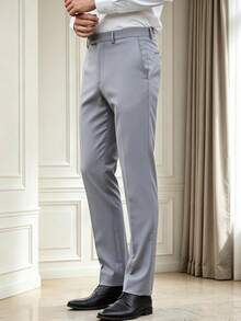 Men's Solid Color Dress Pants, Suitable For Commuting, Casual Business Travel - Light Grey - View 8