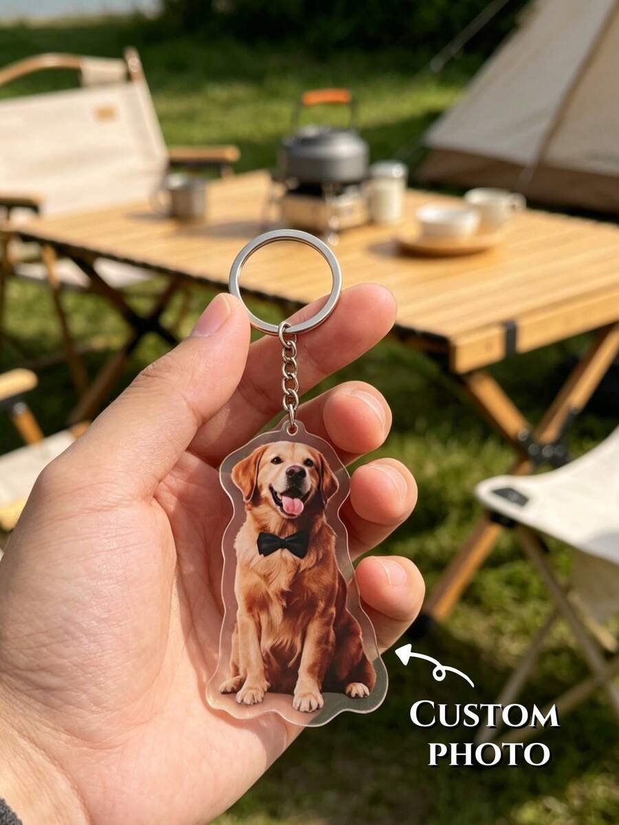1個個性化寵物壓克力鑰匙圈，客製化照片設計，可愛寵物愛好者配件，適合日常使用、送禮，珍藏美好回憶