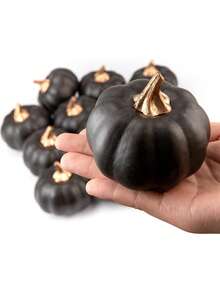 4 Stück schwarze künstliche Kürbisse, geeignet für Halloween, Zuhause, Schreibtisch, Party, Thanksgiving und Erntedekoration, anwendbar für Innen- und Schlafzimmerszenen, schwarze Schaumstoff-Kürbisse - Übersicht 9