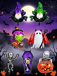 2pcs Halloween Foil Balloons, (Witch, Spider, Skeleton, Pumpkin) Random Styles, Suitable For Halloween Theme, Haunted House, Witch Party, Skeleton Theme, Photo Props, Pumpkin Party, Trick Or Treat - Multicolor - View 3