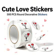 1 Roll 500pcs Sketching Label Stickers, Cartoon Cute Creative Round Stickers For Children's Scrapbook, Gift Packaging, Food Packaging Seal, Laptop Decoration, Refrigerator Decoration - Multiple Styles - View 5