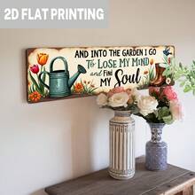 2D Flat Design, 1pc Rustic Style Iron Wall Decor 4x16 Inch "Walk Into Garden", Vintage Farmhouse Decoration With Iron Plaque, Garden Theme Hanging Decor, Suitable For Porch, Patio, Shed, Home Decor, Minimalist Style - Multicolor - View 3