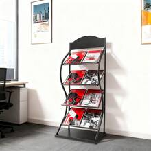 4 Layers Black Newspaper Magazine Display Rack Manual Book Rack Floor-Standing Storage Rack NEW - Default - View 2
