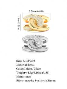 1pc Luxury Double-Circle Interlocked Full Zirconia Stone Ring, Minimalist Elegant Gold/Silver Color Versatile Band Ring, Niche Luxury High-End Daily Wear Accessory, Quality Jewelry For Women - Gold - View 10