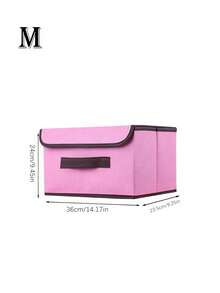 1 Washable Linen Foldable CD Storage Box, Foldable Storage Bin, Toy Organizer Basket With Lid, Laundry Hamper - Pink - View 14