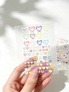 2 Sheets Ins Popular Macaron Colorful Heart Nail Stickers, Collection Of Hollow Line Hearts And Solid Mini Hearts, Pink Yellow Blue Purple Green Soft Macaron Color Palette, Various Sizes For Free Matching, Ultra-Thin Soft Rubber Material With Self-Adhesive Backing, Fits All Nail Shapes Without Curling, No UV Lamp Needed, Easy For Beginners, Suitable For Nude Transparent Short Nails And French Press-On Nails - Multicolor - View 3
