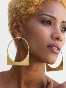 1Pair Geometric Statement Gold Stud Earrings For Women, Minimalist Modern Abstract Rectangle And Circle Combination, Party Fashion Ear Jewelry - Multicolor - View 9