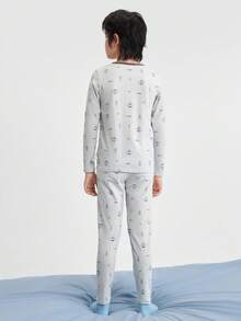 Balabala Boys Thermal Underwear Set Soft Cotton Long Sleeve Base Layer Pajama Set Autumn Winter Wear - Gray Blue - View 5