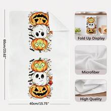2PCS Halloween Pumpkin Funny Expression Pattern Printed 40*60cm Cartoon Style Rectangular Microfiber Kitchen Towels, Dish Cloths, Hand Towels, Kitchen Decor, Halloween Home Decor, Housewarming Gift For Neighbors, Perfect For Kitchen And Bathroom Use, Suitable For Housewives And Family Gatherings, High Cost-Performance, Essential Home Item - Multicolor - View 4
