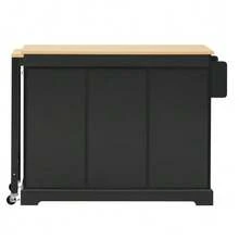 Kitchen Island On Wheels, Extendable Dining Kitchen Island With Spice Rack And Drawers, Mobile Freestanding Kitchen Island, Ideal For Kitchen And Dining Room (White) - Black - View 10