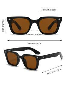 1 par de gafas de moda vintage con marco cuadrado negro y decoración de remaches para mujer - Negro - Ver 4
