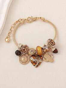 1 pieza Pulsera DIY con colgante de corazón con cuentas, cactus y piña con estampado de leopardo salvaje sexy, adecuada para uso diario casual, fiesta y discoteca de mujeres - Multicolor - Ver 10