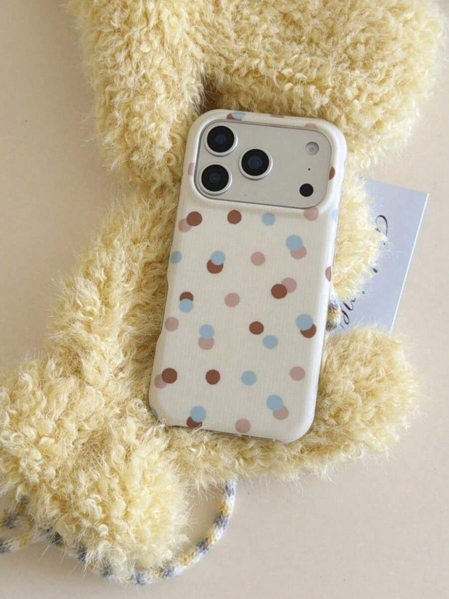 极简波点撞色手机壳，兼容 17 Pro Max、15、16 Pro，适合女性，防震保护套 - 白色 - 查看 1