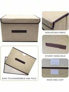 1 Washable Linen Foldable CD Storage Box, Foldable Storage Bin, Toy Organizer Basket With Lid, Laundry Hamper - Pink - View 4