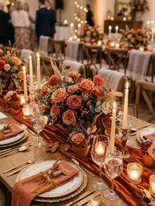 3pcs Artificial Daisy Peony Rose Bouquet With Hydrangea Accents, Faux Flowers, Home Decor, Autumn, Wedding, Halloween, Thanksgiving, Autumn Table Centerpiece Decoration, Home Office Display, Hotel, Home Room, Table Party Decoration, DIY Wreath Decoration - Orange - View 5