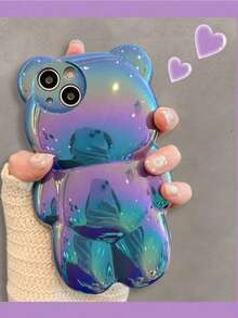 Funda de teléfono con diseño de oso 3D holográfico lindo, compatible con iPhone 14 Pro Max, iPhone 13, 12Pro, 11, resistente al agua, a los golpes y a los arañazos - Azul - Ver 4