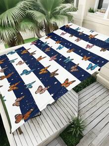1PC Outdoor Sunshade Canopy With Colorful Checkered Pattern, Outdoor Patio Cover Can Block The Sunlight, Suitable For For Camping Beach Poolside Backyard Gardens Decoration, 2D Flat Printed Pattern, Come With Four Ropes And Nails, No Support Rod - Navy Blue - View 4