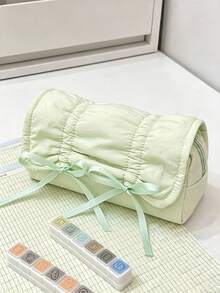 Ballet Style Light Blue Bow Drawstring Pencil Case, Large Capacity Stationery Storage Bag, Elegant Bow Decoration, Smooth Polyester Fabric, Minimalist Sweet Style, All Season, Unisex Adult, Suitable For School, Office, Travel And Daily Use - Multiple Styles - View 16
