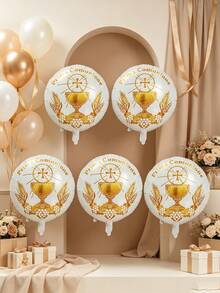 5/10pcs 18inch White Foil Balloons For Baptism, First Communion, Baptism Theme Party Decoration, Indoor/Outdoor Party Decor (Ribbon Not Included) - View 1