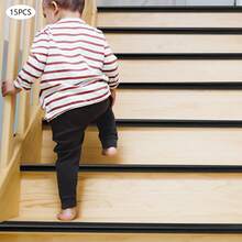15 Pack Self-Adhesive Stair Nosing Strips, 90*5*2.5cm Non-Slip Step Edge Trim, Self-Stick Protective Molding For Tile Stair Treads, Wear Resistant Border Strip For Indoor Step Decoration - Negro - Ver 10