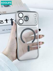 Koolife 1pc Electroplated Magnetic Phone Case, PC Hard Phone Case, Built-In Camera Lens Film, Anti-Drop Protective Phone Case, Compatible With IPhone 17/17 Pro/17 Pro Max - Silver - View 3