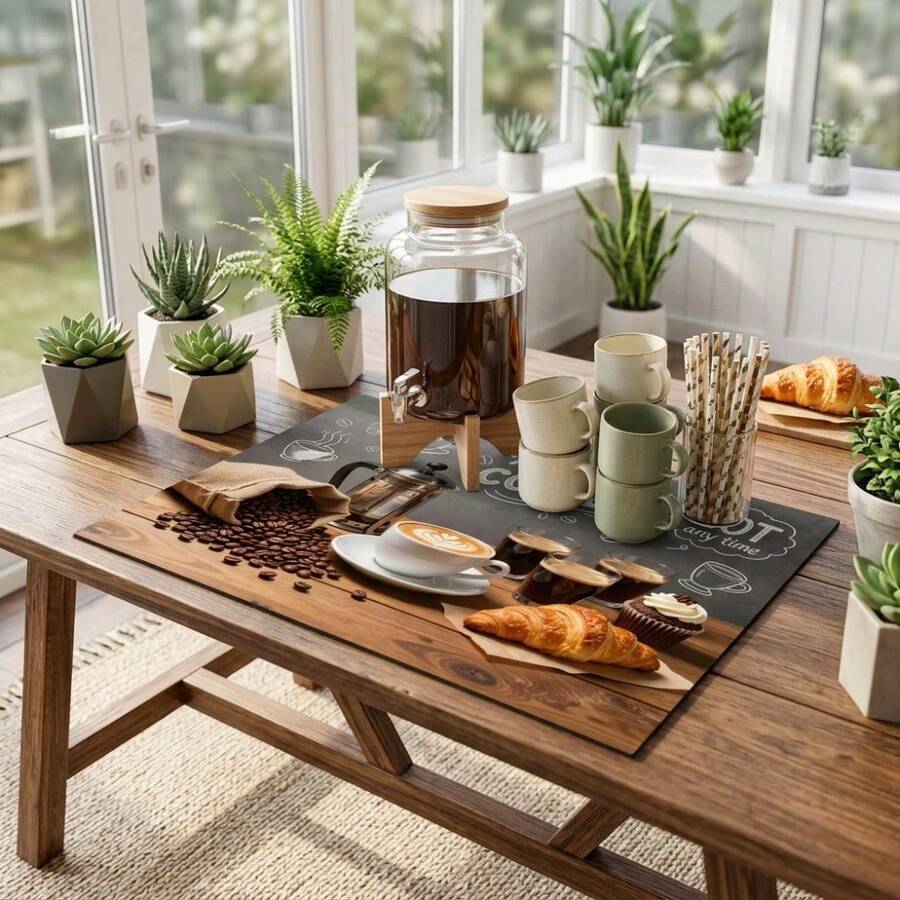 1pc Dish Drying Mat, Coffee Machine Mat, Hand-Painted Coffee & Bread Style, American Afternoon Tea Cafe Atmosphere Coffee Cup Mat, Daily Coffee Scene Decorative Mat, Enhancing Dining Ritual Multi-Purpose Tabletop Absorbent Drying Mat, Room Desktop Protection Mat, Holiday Gift, Kitchen Decor