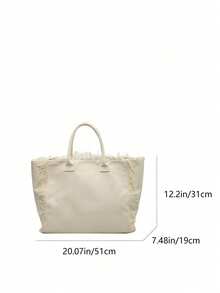 Tas Tote Kanvas Dopamine dengan Rumbai, Tas Tangan dan Tas Bahu Kapasitas Besar untuk Bepergian - Putih - View 5