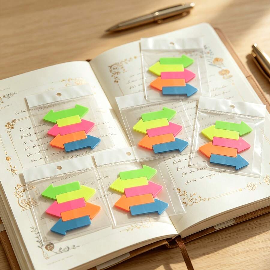 Pestañas de índice fluorescentes de PET con forma de flecha, pegatinas indicadoras de clasificación para estudiantes, etiquetas de notas adhesivas removibles para oficina, reutilizables - Multicolor - Ver 1
