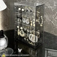 1 Set Kotak Display Akrilik Transparan Hitam, Rak Penyimpanan Anting dan Perhiasan, Penyimpanan Kosmetik, Organizer - MultiWarna - View 7