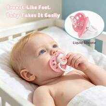 1pc/2pcs/3pcs Baby Pacifier, Soft Silicone Material, Soft And Comfortable, Effectively Protects Baby's Gums, Suitable For Babies 6 Months And Older, Cartoon Pattern - Pink - View 5