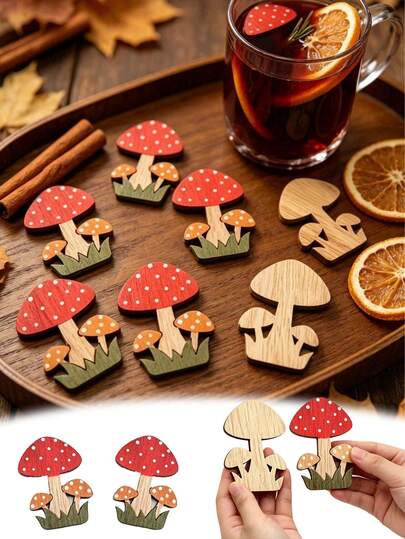 10pcs Wooden Mushroom Decor,Artificial Mini Mushroom Ornaments,Red Mushroom Decorative Wooden Pieces For Harvest Festival Halloween Autumn Party Birthday Home Fairy Wonderland Party Thanksgiving Table Decor,Cottagecore Mushroom Supplies Decor.
