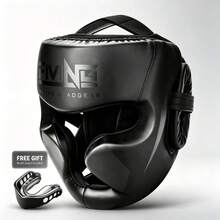 FIVING 拳擊頭盔 1件，可調節成人/青少年 PU 加厚全臉保護 MMA 泰拳格鬥訓練頭盔，附護齒器 - 黑色 - 查看 1