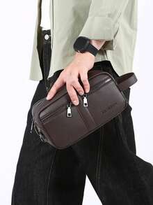 Minimalist Business Men's Clutch Bag, Lightweight Large Capacity Square Pouch For Outings And Commuting - Brown - View 5