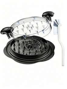 Desmenuzador de pollo, herramienta desmenuzadora de pechuga de pollo con giro, con máquina desmenuzadora de carne antideslizante y resistente con tapa transparente, herramienta desmenuzadora de carne con giro para cerdo, res y pollo - Negro - Ver 13
