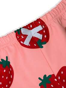 2pcs/Set Fresh Fruit Toddler Girl Outfit, Minimalist Large Strawberry Print Sweatshirt + Strawberry Ankle Wide Leg Pants, Soft Autumn/Winter Daily Wear - Light Grey - View 8