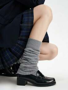 1 Pair Of Autumn And Winter White Knee-High Socks. Grey Terry Socks, Warm High-Cut Socks, JK Socks, Slouchy Socks - Multicolor - View 5
