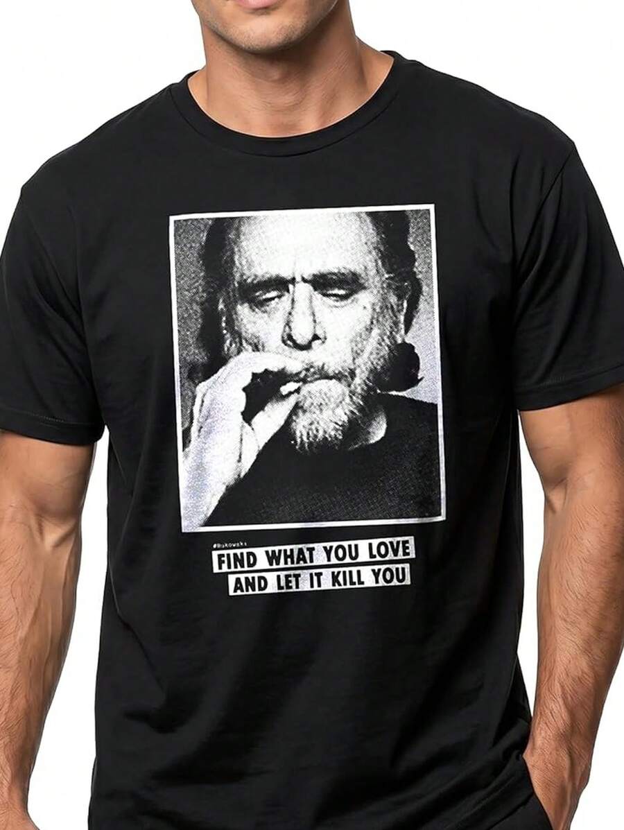 Summer Outfit For Men, Bukowskis Men's T-Shirt Message Slogan Scripture - Find What You Love - 黑色 - 查看 1