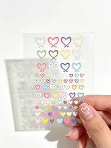 2 Sheets Ins Popular Macaron Colorful Heart Nail Stickers, Collection Of Hollow Line Hearts And Solid Mini Hearts, Pink Yellow Blue Purple Green Soft Macaron Color Palette, Various Sizes For Free Matching, Ultra-Thin Soft Rubber Material With Self-Adhesive Backing, Fits All Nail Shapes Without Curling, No UV Lamp Needed, Easy For Beginners, Suitable For Nude Transparent Short Nails And French Press-On Nails - Multicolor - View 4