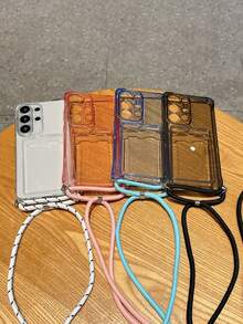 Shockproof Four Corner Adjustable Crossbody Lanyard Phone Case Compatible With Samsung Galaxy S26 Ultra S25 Ultra S24 Ultra S23 Ultra S22 Ultra Soft Camera Protection Card Holder Soft Cover - Transparent Powder - View 4