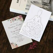 1PC Wedding Invitation Card, Holiday Greeting Card, Princess Hollow Out Beautiful Rose Girl Invitation Envelope Card - White - View 5
