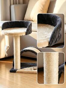 Multi-Functional Cat Tree Tower, Sisal Wrapped Scratching Post, Arch Shape Cat Scratcher Tunnel, Soft Plush Rest Perch Platform With Hanging Mouse Feather Toy, Indoor Furniture For Small Medium Cats Kittens - Multicolor - View 9