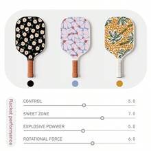 Set de palas de pickleball ligeras para adultos y principiantes, con 2 pelotas, palas de pickleball con estampado, raqueta de pickleball de moda, regalo deportivo - Negro - Ver 8