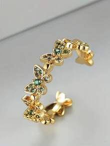 1Pc Simple And Fashionable Micro Inlaid Butterfly Ring For Women's Opening Adjustable Ring For Women's Accessories - Butterfly - View 2