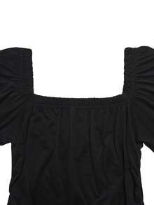 Women's Bohemian Style Black Square Neck Long Sleeve Flowy Casual Bohemian Dress With Pockets Elegant - Black - View 7
