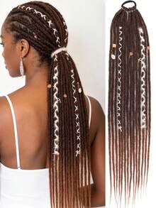24 Inch Black, Gold, Gradient Brown Straight Hair Hippie Style 14 Strands Handmade Synthetic Fiber Crochet Braids Hair Extensions, Suitable For Women - Multicolor - View 13